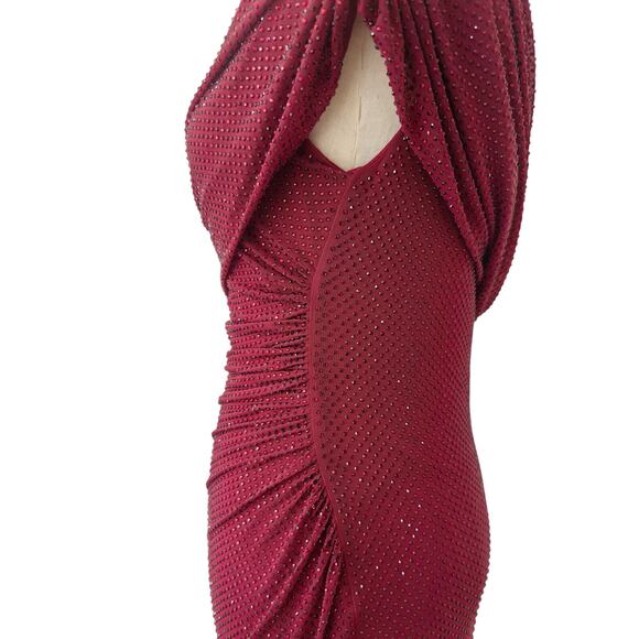 Self-Portrait Burgundy Rhinestone Drape Midi Dress US 4 - Picture 10 of 12